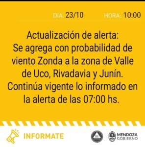 Alerta de Zonda actualizada