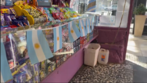 img data-src="image.png" alt="Fachada del local comercial La Goleta luciendo grandes banderas argentinas en sus ventanas y accesos principales."